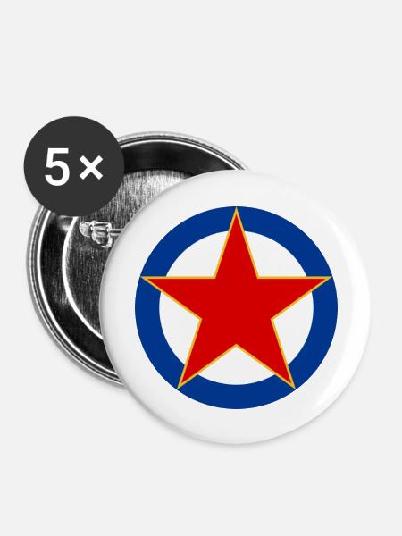 Rote Stern - Buttons groß 56 mm (5er Pack) - Weiß