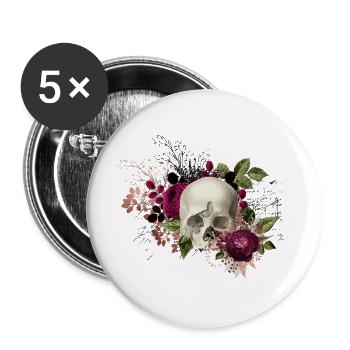 Totenkopf Blumen Skull Schädel Tod Floral Geschenk - Buttons groß 56 mm (5er Pack) - Weiß - Vorne