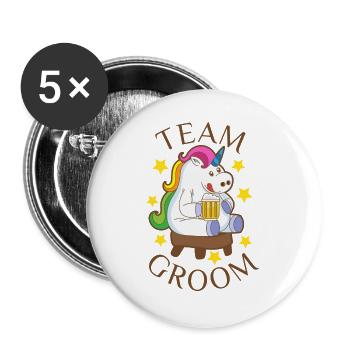 Team Groom Unicorn Partner Look Bachelor Fun - Buttons large 2.2''/56 mm (5-pack) - white - Front