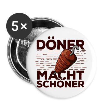 Döner Schöner Lustig Witzig Spruch Kebab Kebap - Buttons groß 56 mm (5er Pack) - Weiß - Vorne