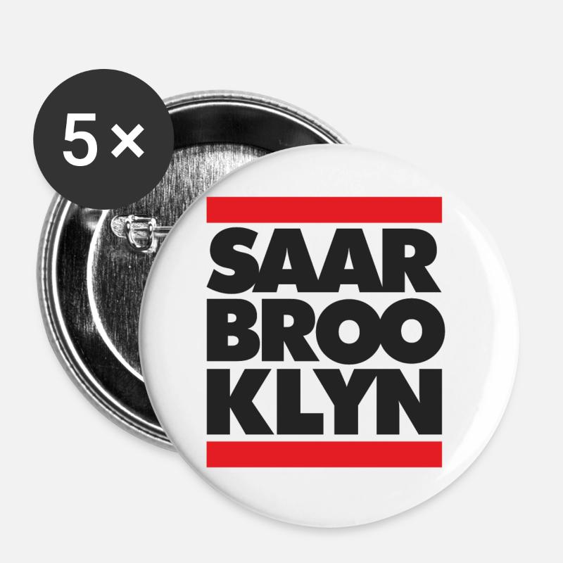 SAARBROOKLYN (schwarz) - Buttons groß 56 mm (5er Pack) - Weiß