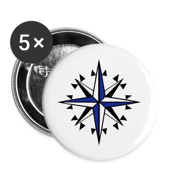 Kompass, Kompass, Windrose Segel - Buttons groß 56 mm (5er Pack) - Weiß - Vorne