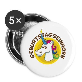 Geburtstag Geburtstagsspruch Einhorn Lustig - Buttons groß 56 mm (5er Pack) - Weiß - Vorne