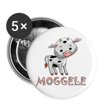 Mogglee - petit veau - Lot de 5 grands badges (56 mm) - blanc - Devant