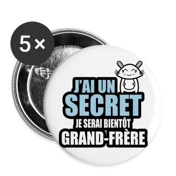 j'ai un secret je serai bientôt grand-frère 2 - Lot de 5 grands badges (56 mm) - blanc - Devant
