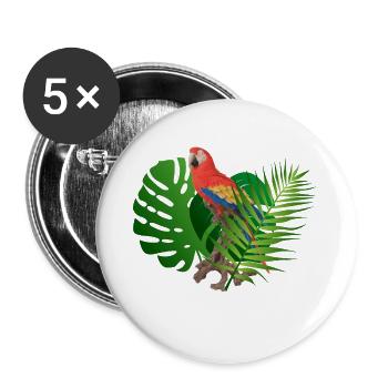 Papagei im Dschungel - Buttons groß 56 mm (5er Pack) - Weiß - Vorne