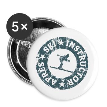 Après-Ski Instructor Skifahrer Qualitätssiegel - Buttons groß 56 mm (5er Pack) - Weiß - Vorne