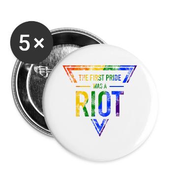 First Pride was a riot LGBT Stonewall CSD Gay - Buttons groß 56 mm (5er Pack) - Weiß - Vorne