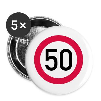 50th birthday Attention! Traffic sign 50 Km/h - Buttons large 2.2''/56 mm (5-pack) - white - Front