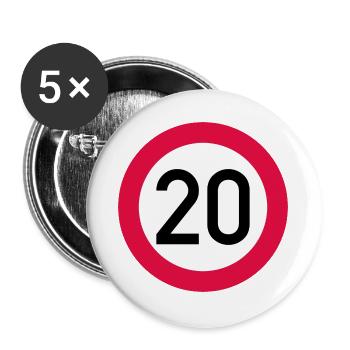 20. Geburtstag Achtung! Verkehrsschild 20 Km/h - Buttons groß 56 mm (5er Pack) - Weiß - Vorne
