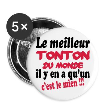 Le meilleur tonton du monde c'est le mien !!! - Lot de 5 grands badges (56 mm) - blanc - Devant
