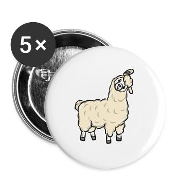 Lama Alpaka - Buttons groß 56 mm (5er Pack) - Weiß - Vorne