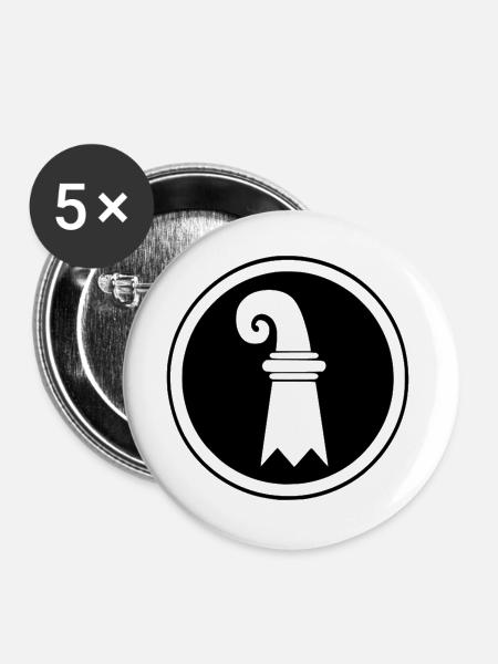 Basel Flagge im Kreis - Buttons groß 56 mm (5er Pack) - Weiß