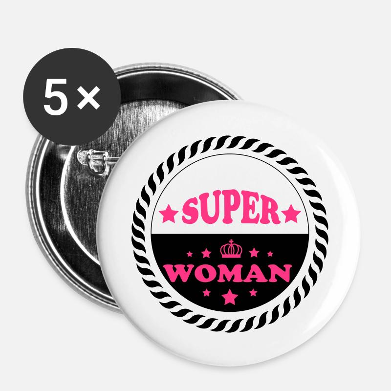 Super woman - Buttons large 2.2''/56 mm (5-pack) - white