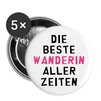 Wanderer / Wanderin / Wandern / Treck / Steigen - Buttons groß 56 mm (5er Pack) - Weiß - Vorne