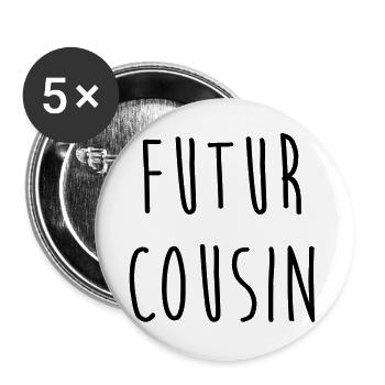 Futur Cousin / Cousine / Bébé / Naissance / Baby - Lot de 5 grands badges (56 mm) - blanc - Devant