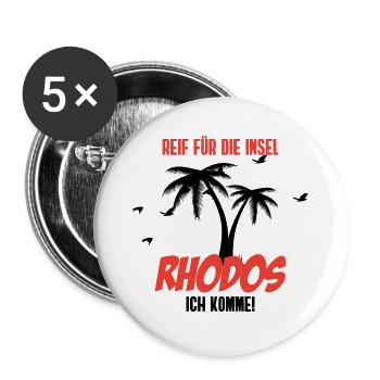 Urlaub – Shirt Strandurlaub Rhodos Geschenk - Buttons groß 56 mm (5er Pack) - Weiß - Vorne