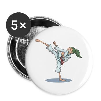 Karate Fuß Kick über Kopf - Buttons groß 56 mm (5er Pack) - Weiß - Vorne