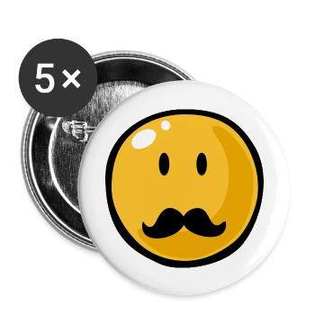 Smiley Mustache - Buttons groß 56 mm (5er Pack) - Weiß - Vorne