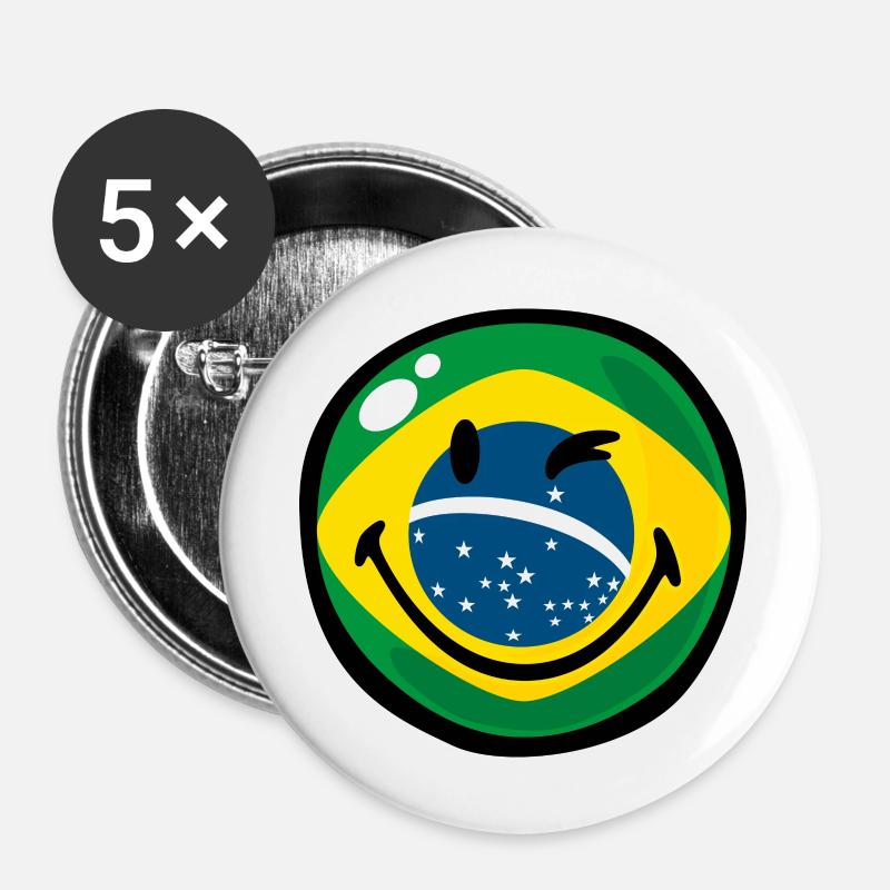 Smiley Brazil - Buttons large 2.2''/56 mm (5-pack) - white