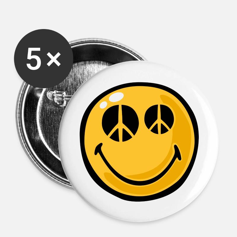 Smiley peace eyes - Buttons large 2.2''/56 mm (5-pack) - white