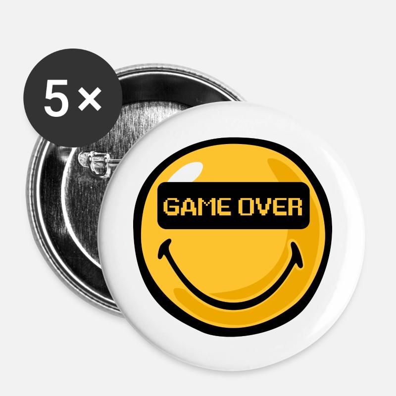 Smiley Game Over - Buttons large 2.2''/56 mm (5-pack) - white