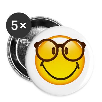 Smiley Glossy Nerd - Lot de 5 grands badges (56 mm) - blanc - Devant