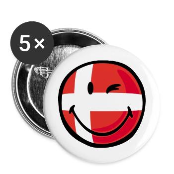 Smiley Flag Denmark - Buttons large 2.2''/56 mm (5-pack) - white - Front