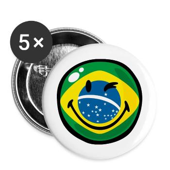 Smiley Flag Brazil - Buttons large 2.2''/56 mm (5-pack) - white - Front