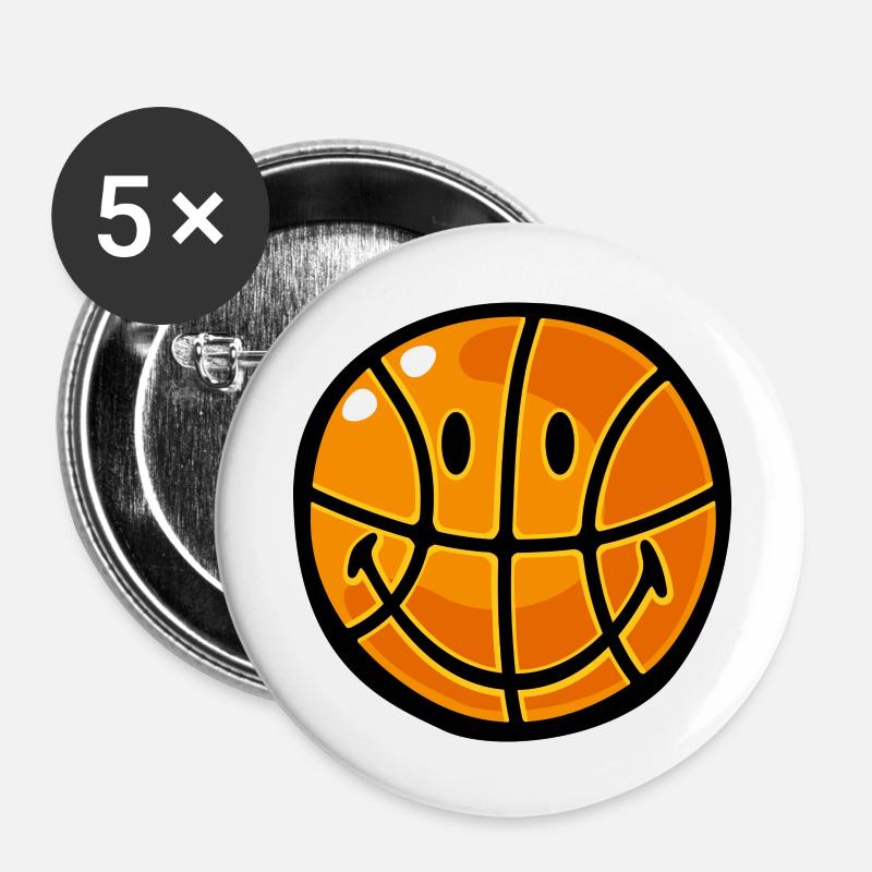 Smiley Basketball - Buttons large 2.2''/56 mm (5-pack) - white