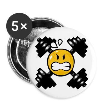 Smiley Weight Lifting - Buttons groß 56 mm (5er Pack) - Weiß - Vorne