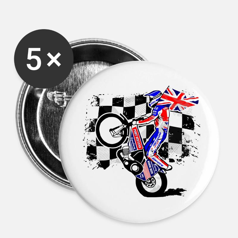 Speedway - Union Jack - UK Flag - Buttons large 2.2''/56 mm (5-pack) - white