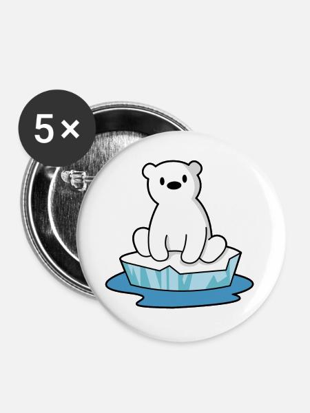 Der sitzende Eisbär - Buttons groß 56 mm (5er Pack) - Weiß