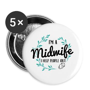 Hebamme | Hebammen Beruf Geburtshelfer Geschenke - Buttons groß 56 mm (5er Pack) - Weiß - Vorne