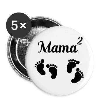 Mama zum Quadrat Twins Zwillinge Geschenk - Buttons groß 56 mm (5er Pack) - Weiß - Vorne