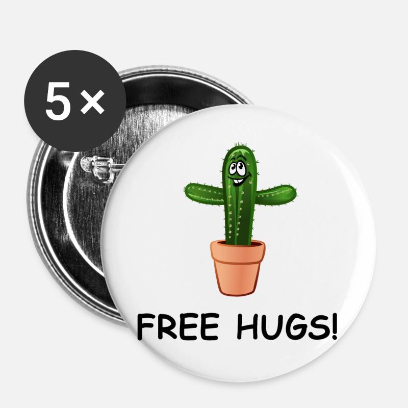Smiling Cactus: FREE HUGS! - Buttons large 2.2''/56 mm (5-pack) - white