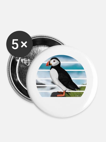 Malowane ilustracja ptak maskonur Atlantic - Buttons/Badges stor, 56 mm (5-pack) - hvid