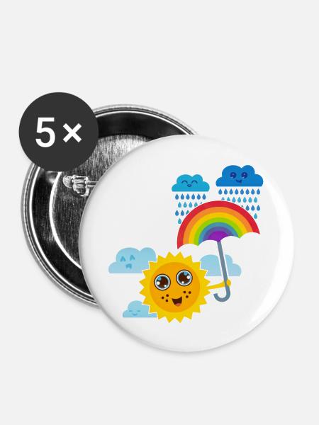 Sonne & Regenbogen-Schirm - Buttons groß 56 mm (5er Pack) - Weiß