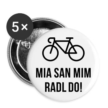 Mia San Mim Radl Do! (Fahrrad & Rennrad Fahren) - Buttons groß 56 mm (5er Pack) - Weiß - Vorne