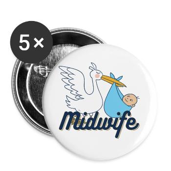 Sage-femme | Cadeau bébé profession cigogne obstétricien - Lot de 5 grands badges (56 mm) - blanc - Devant