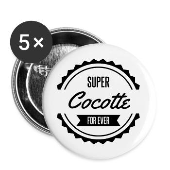 super cocotte for ever - Lot de 5 grands badges (56 mm) - blanc - Devant