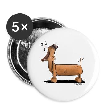 Jaulender Dackel - Dachshund - Comic - Buttons groß 56 mm (5er Pack) - Weiß - Vorne