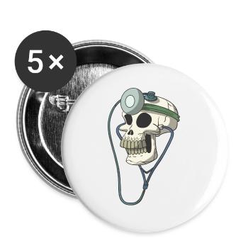 Crâne crâne squelette docteur docteur lampe frontale - Lot de 5 grands badges (56 mm) - blanc - Devant