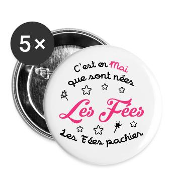 Fée / Fille / Reine / Naissance / Bébé / Mai - Buttons large 2.2''/56 mm (5-pack) - white - Front