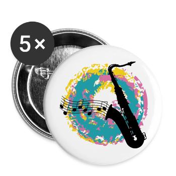 Saxofon auf Farbklecksen - Buttons groß 56 mm (5er Pack) - Weiß - Vorne