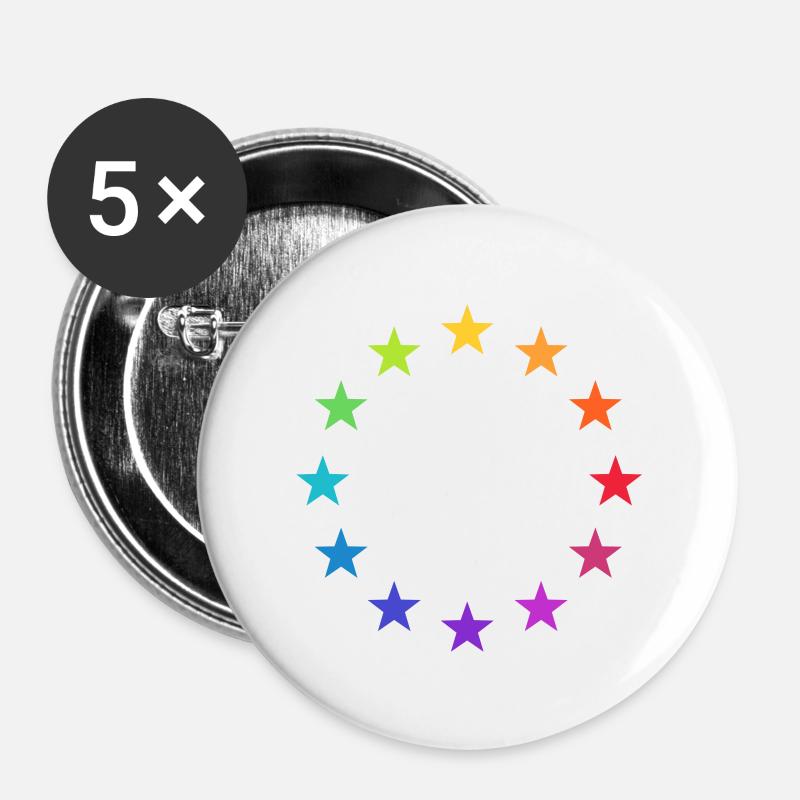 Rainbow Europe Stars, colorful EU, color, - Buttons large 2.2''/56 mm (5-pack) - white