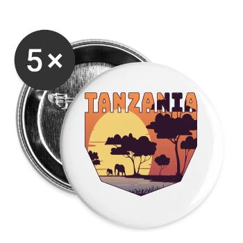 Tansania Safari Design mit Elefanten - Buttons groß 56 mm (5er Pack) - Weiß - Vorne