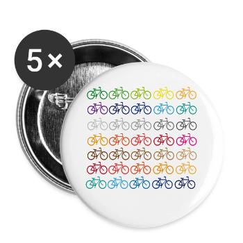 Viele farbige Fahrräder - Buttons groß 56 mm (5er Pack) - Weiß - Vorne