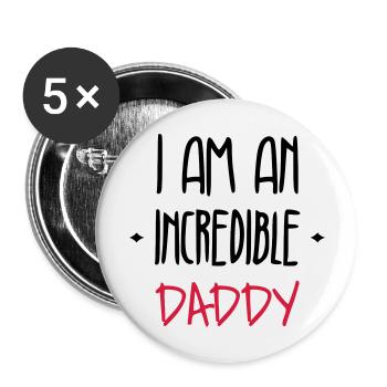 Papa Fête des Pères Naissance Bébé Anniversaire - Lot de 5 grands badges (56 mm) - blanc - Devant