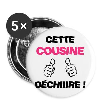 Oncle / Tante / Cousin / Cousine - Lot de 5 grands badges (56 mm) - blanc - Devant